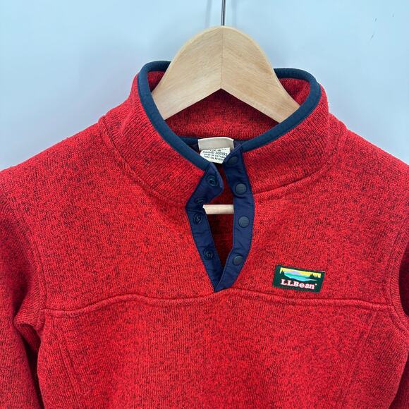 L.L. Bean Kid's Red Navy T Snap Sweater Fleece Pullover // L 14-16 - Picture 4 of 10